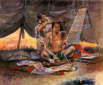 ビューティー パーラー インディアン 西アメリカ人 チャールズ マリオン ラッセル Oil Paintings
